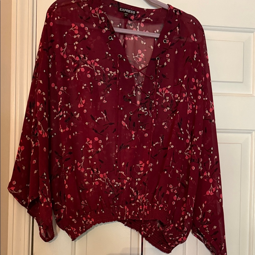 Express Dark Red Floral Blouse